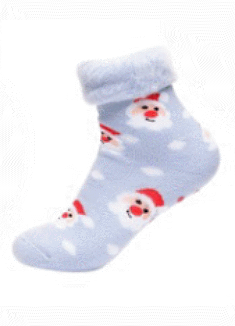 Ladies Christmas Brushed Bed Socks With Gripper